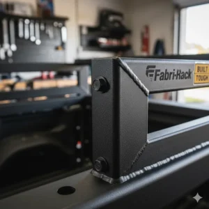 A close-up of the materials and powder-coated finish of the Ford Maverick bed rack, highlighting its durability.