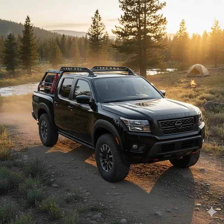 Nissan Frontier bed rack installed on a black truck, showcasing its durable construction and compatibility with the Utili-track system.
